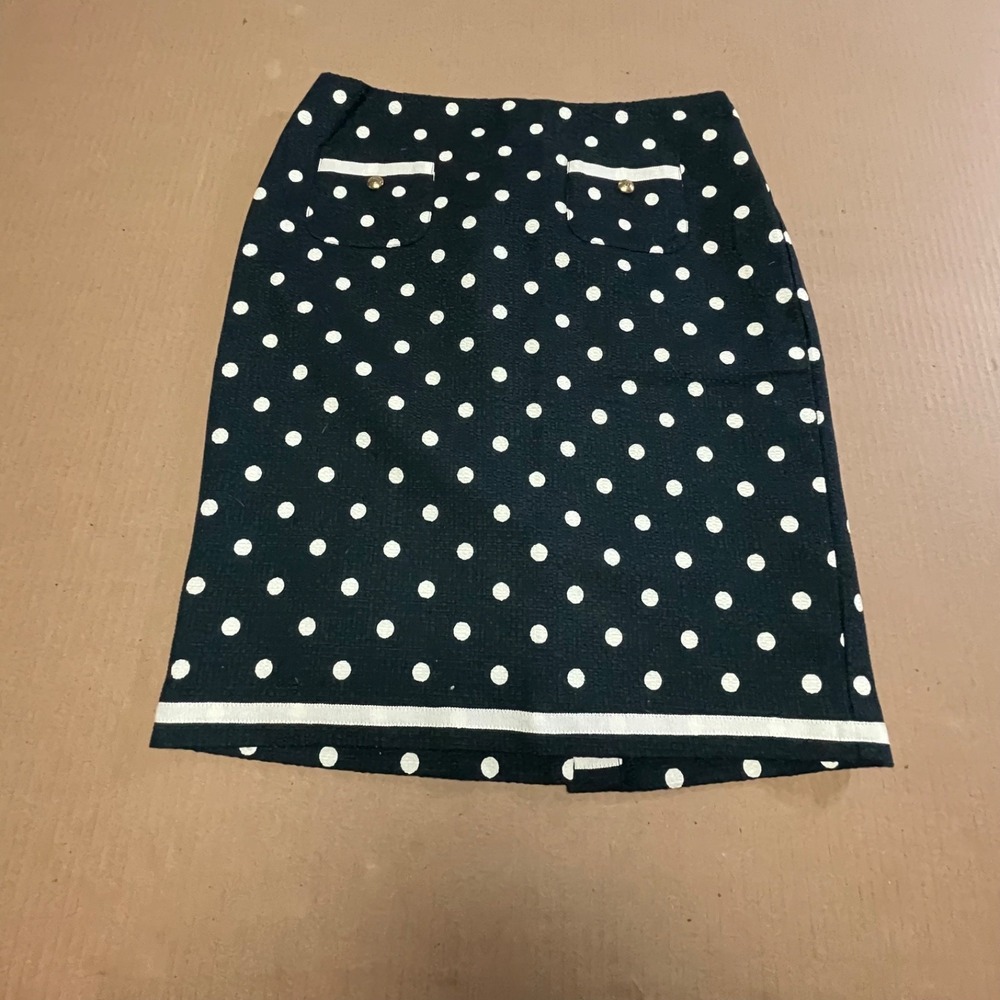 Talbots Navy Tweed  Polka Textured Pencil Skirt Lined Women's Petite Size 6P NWT